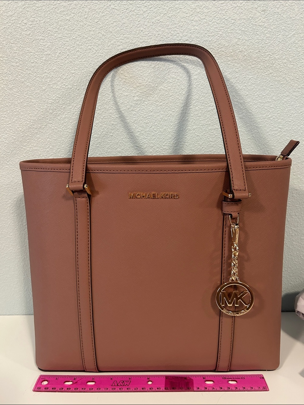 Michael Kors Leather Tote in Mauve Brown with Gold Hardware